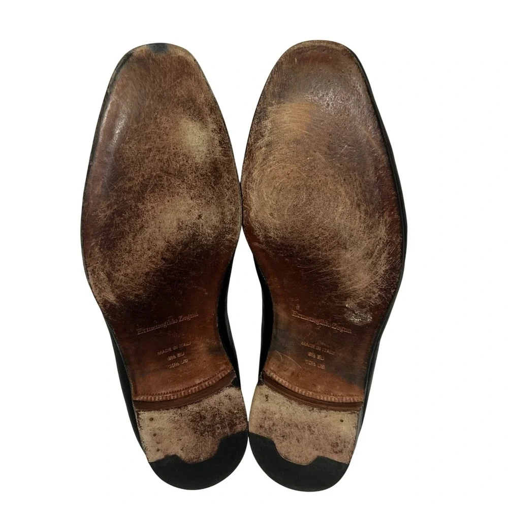 Ermenegildo Zegna L'Asola Black Leather Penny Loafers Secondskin Mens 10.5